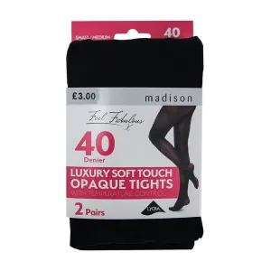 2 Pack 40 Denier Opaques Tights - Black