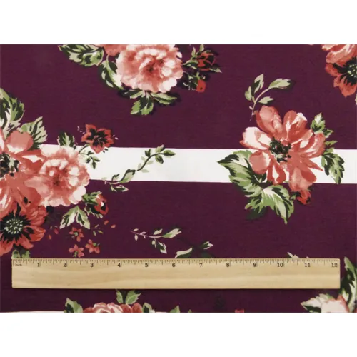 5 YD PC-Purple/Multi Floral & Stripe Print Jersey Knit Fabric