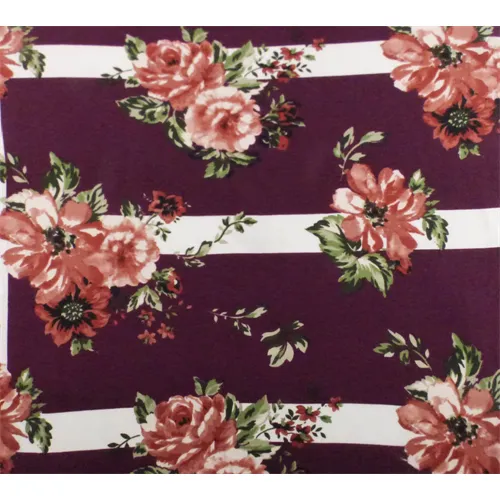 5 YD PC-Purple/Multi Floral & Stripe Print Jersey Knit Fabric