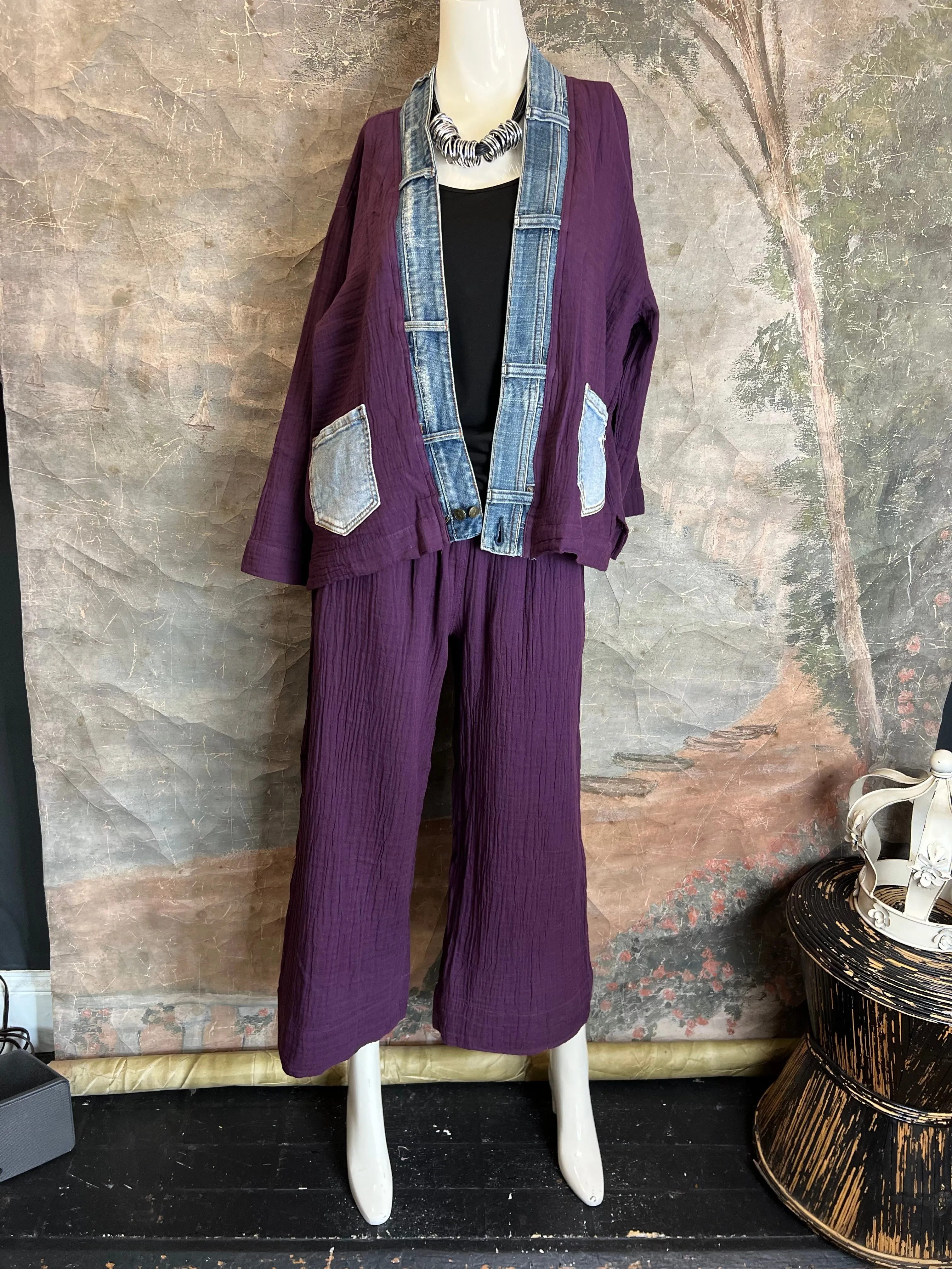 5223 Melaney Denim Mix Cardigan-Eggplant