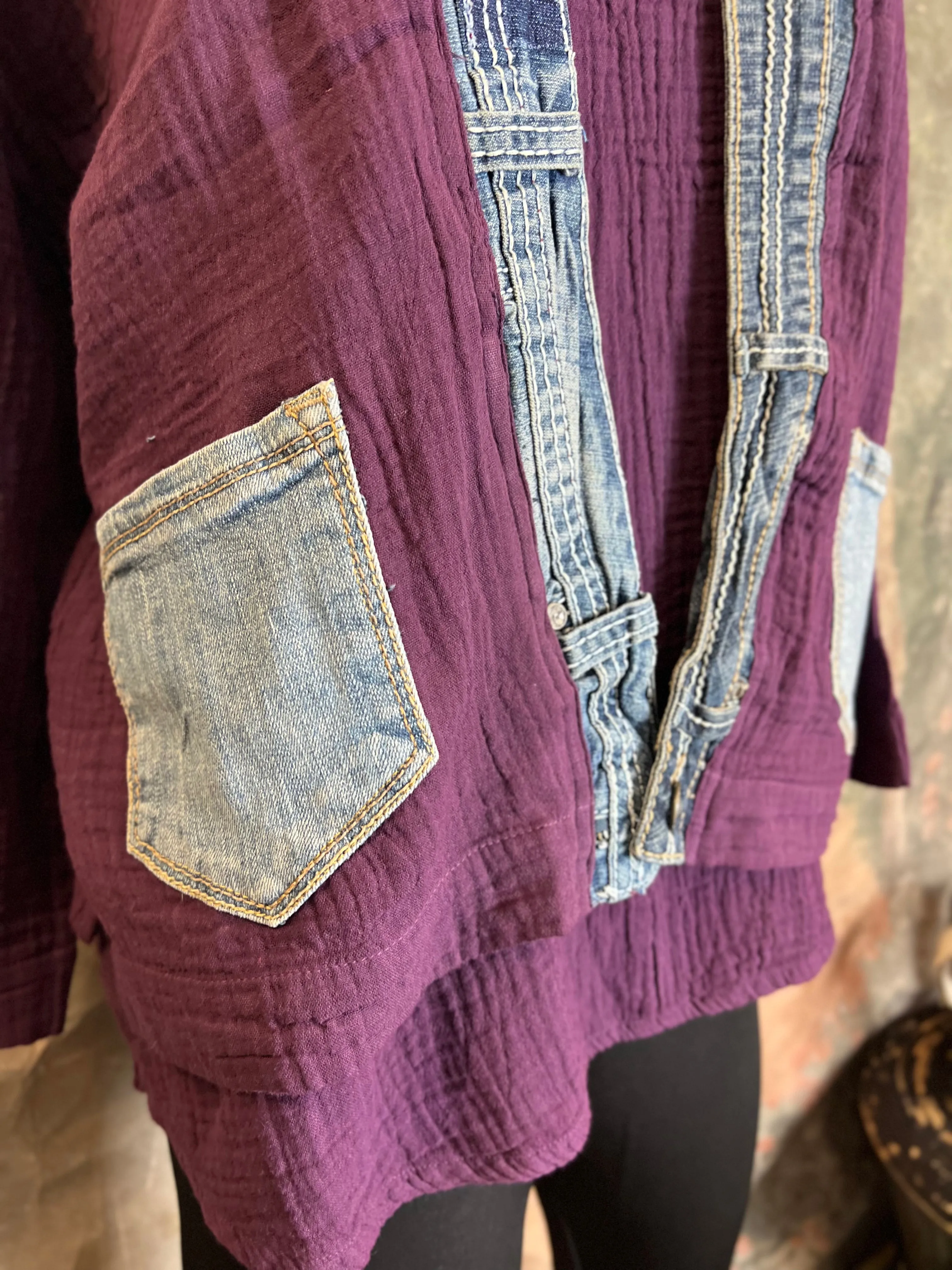 5223 Melaney Denim Mix Cardigan-Eggplant