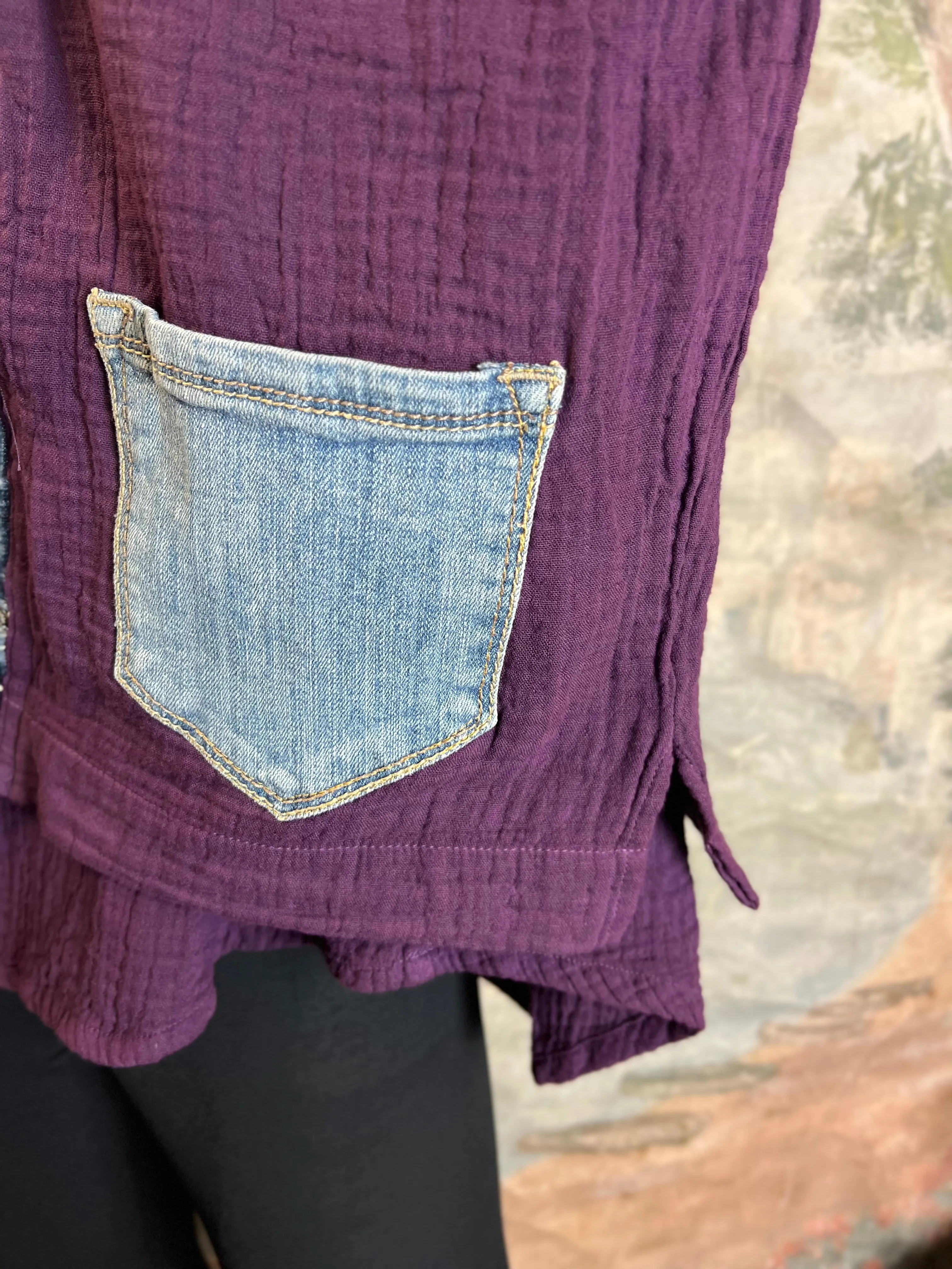 5223 Melaney Denim Mix Cardigan-Eggplant