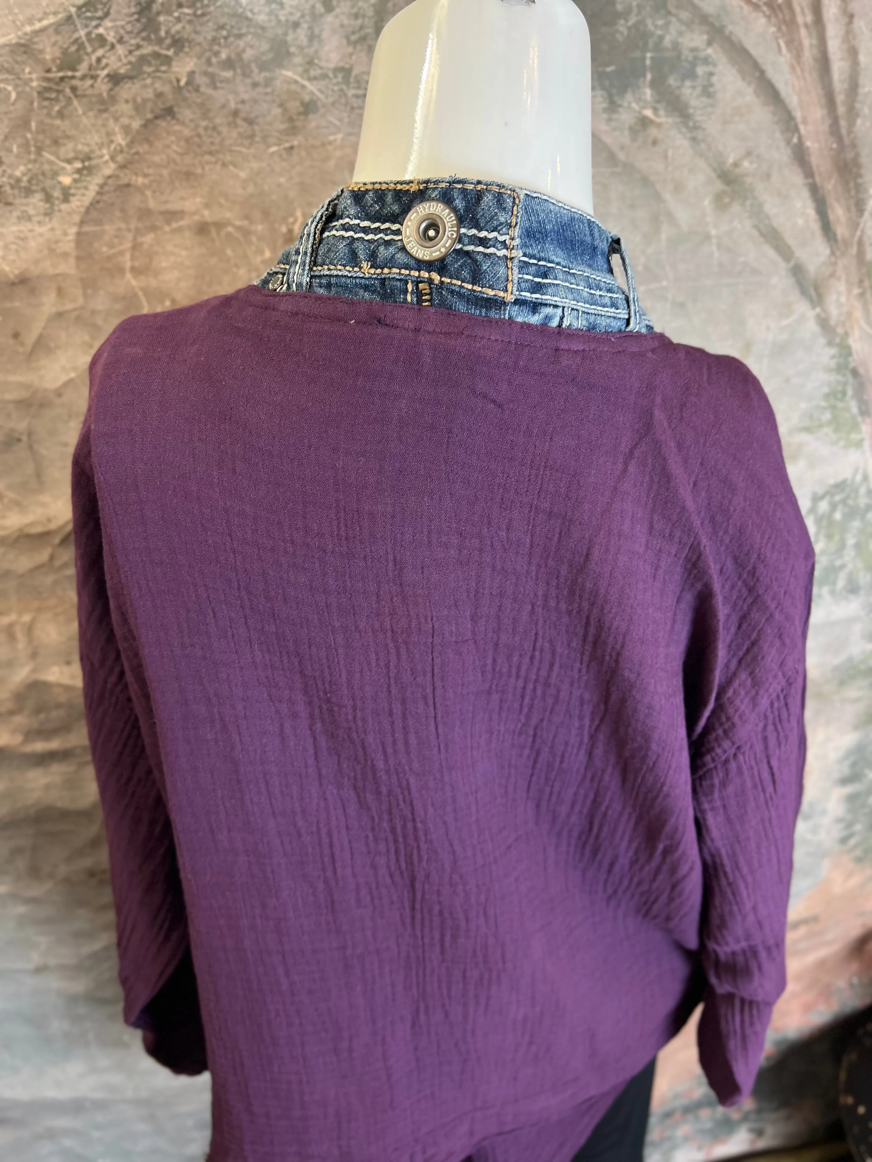 5223 Melaney Denim Mix Cardigan-Eggplant