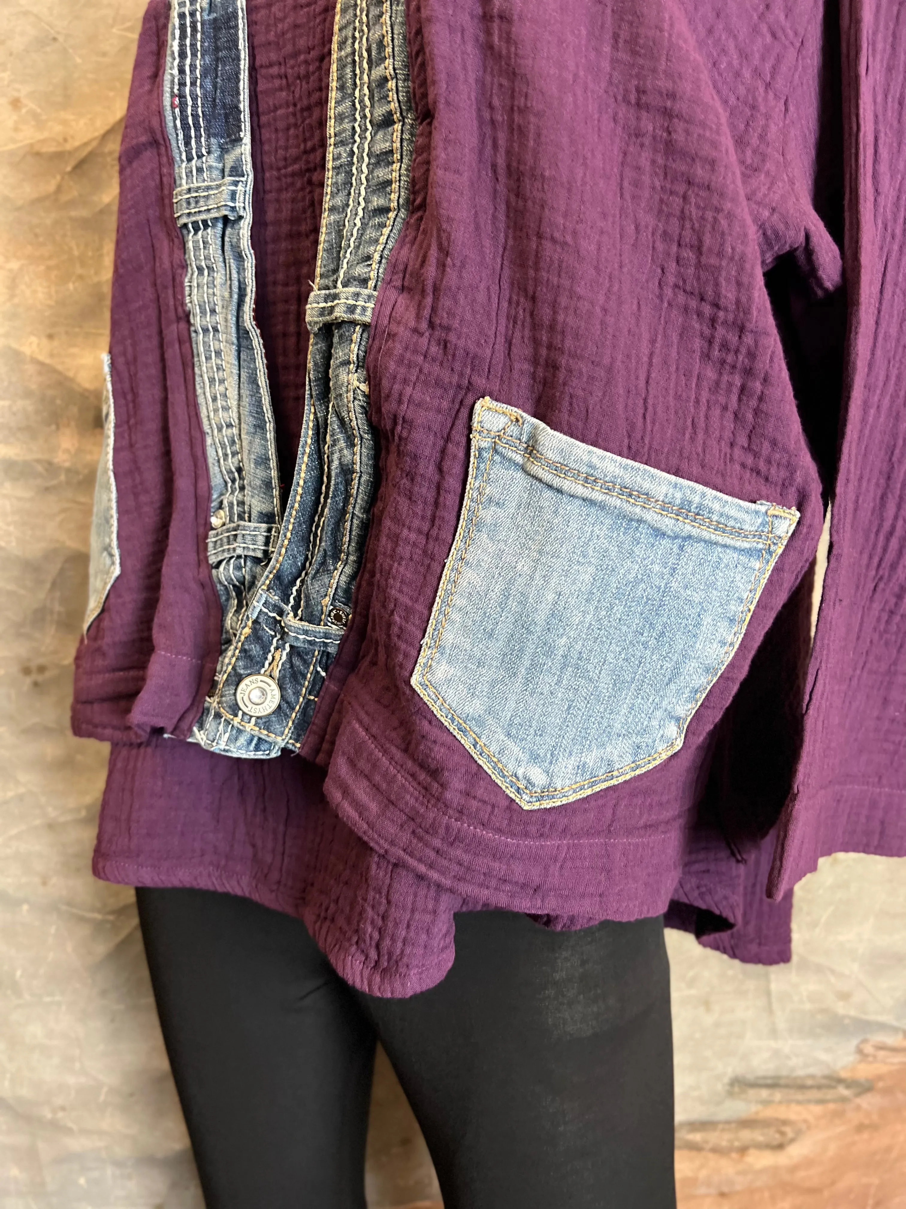 5223 Melaney Denim Mix Cardigan-Eggplant