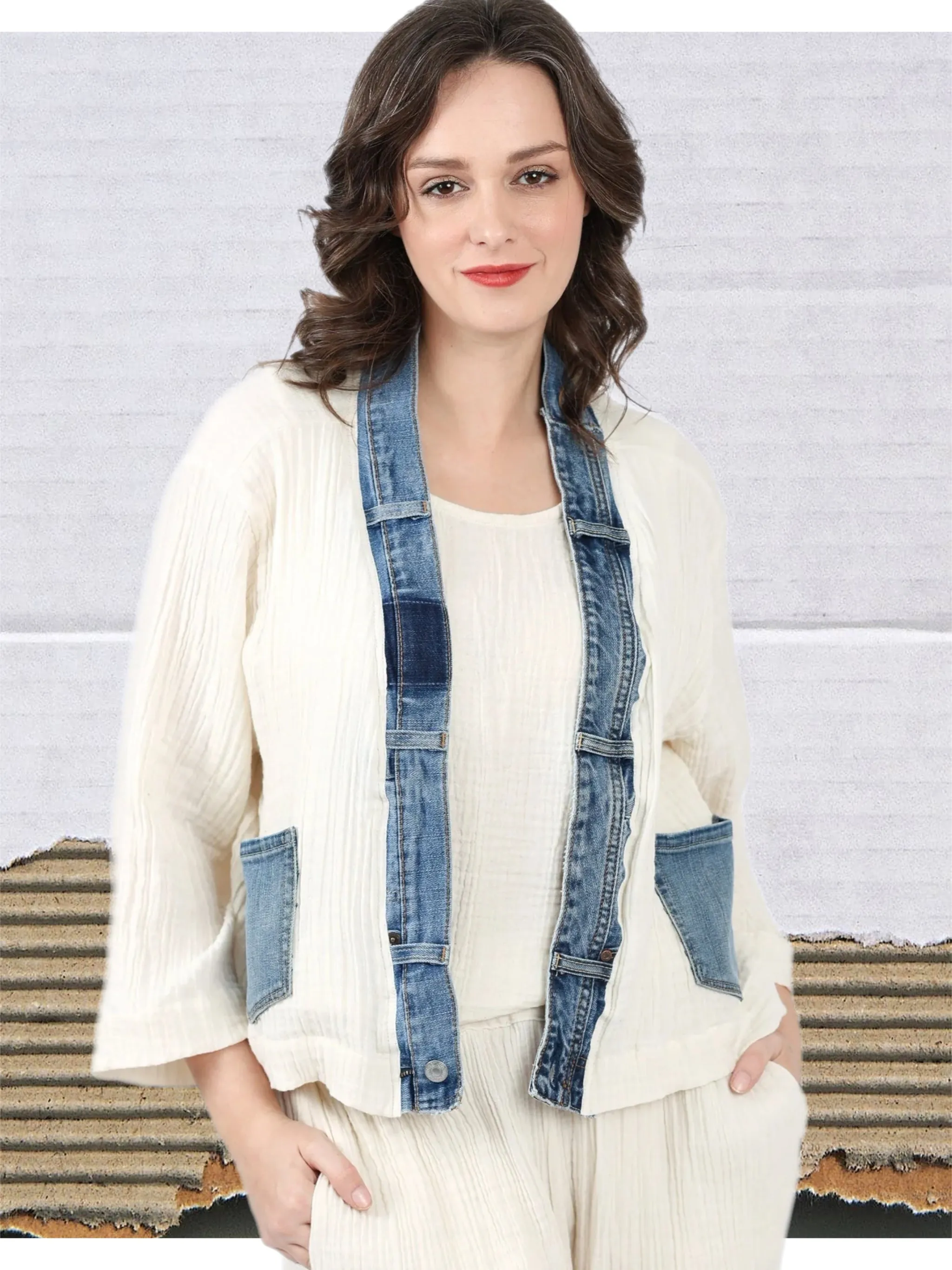 5223 Melaney Denim Mix Cardigan-Eggplant