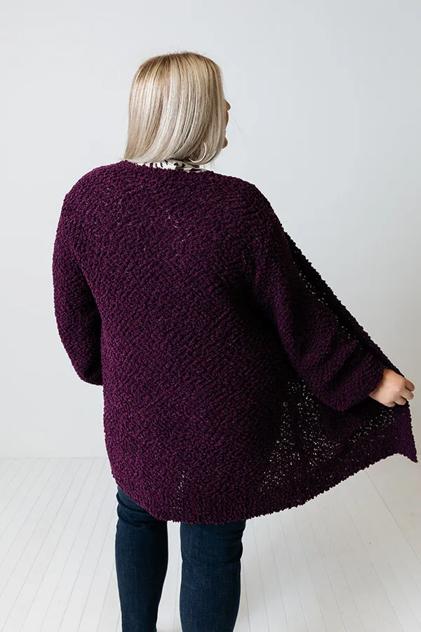 All Spice Popcorn Knit Cardigan In Royal Plum Curves