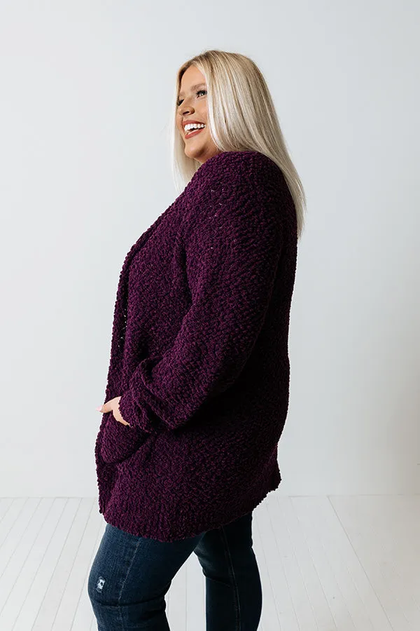 All Spice Popcorn Knit Cardigan In Royal Plum Curves