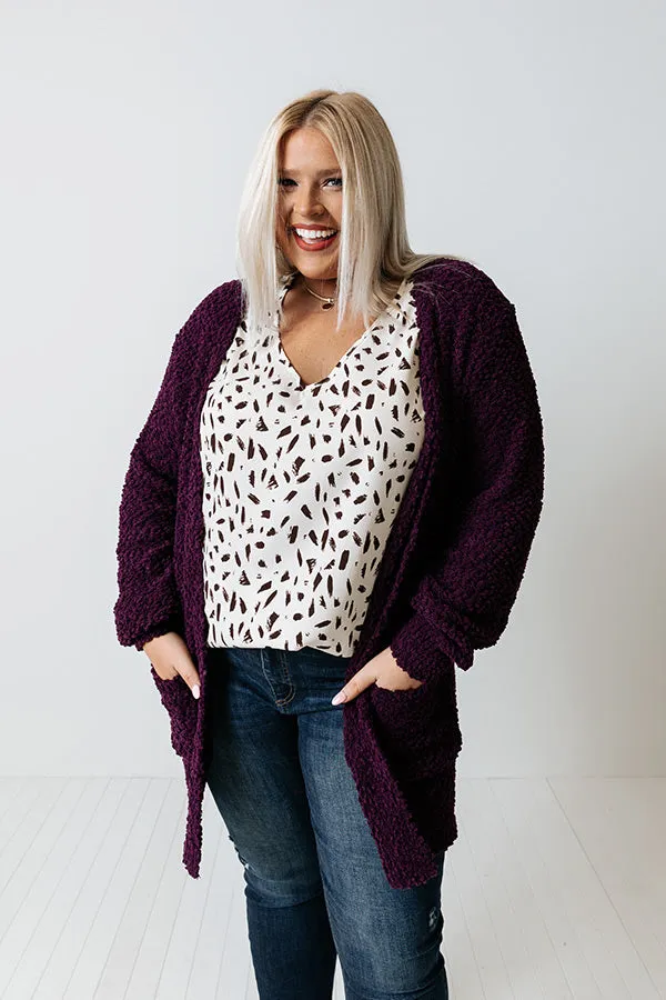 All Spice Popcorn Knit Cardigan In Royal Plum Curves