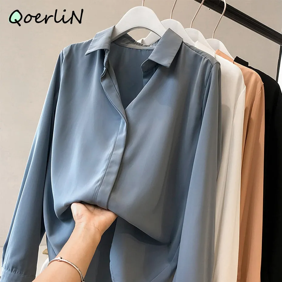 Autumn Women Pullovers Shirts Fashion Solid Female Clothes Loose Shirt Long Sleeve Blouse Simple OL Feminine Blusa Mujer