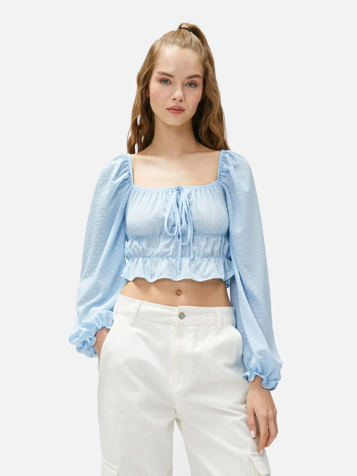 Balloon Sleeve Blouse - Square Neck