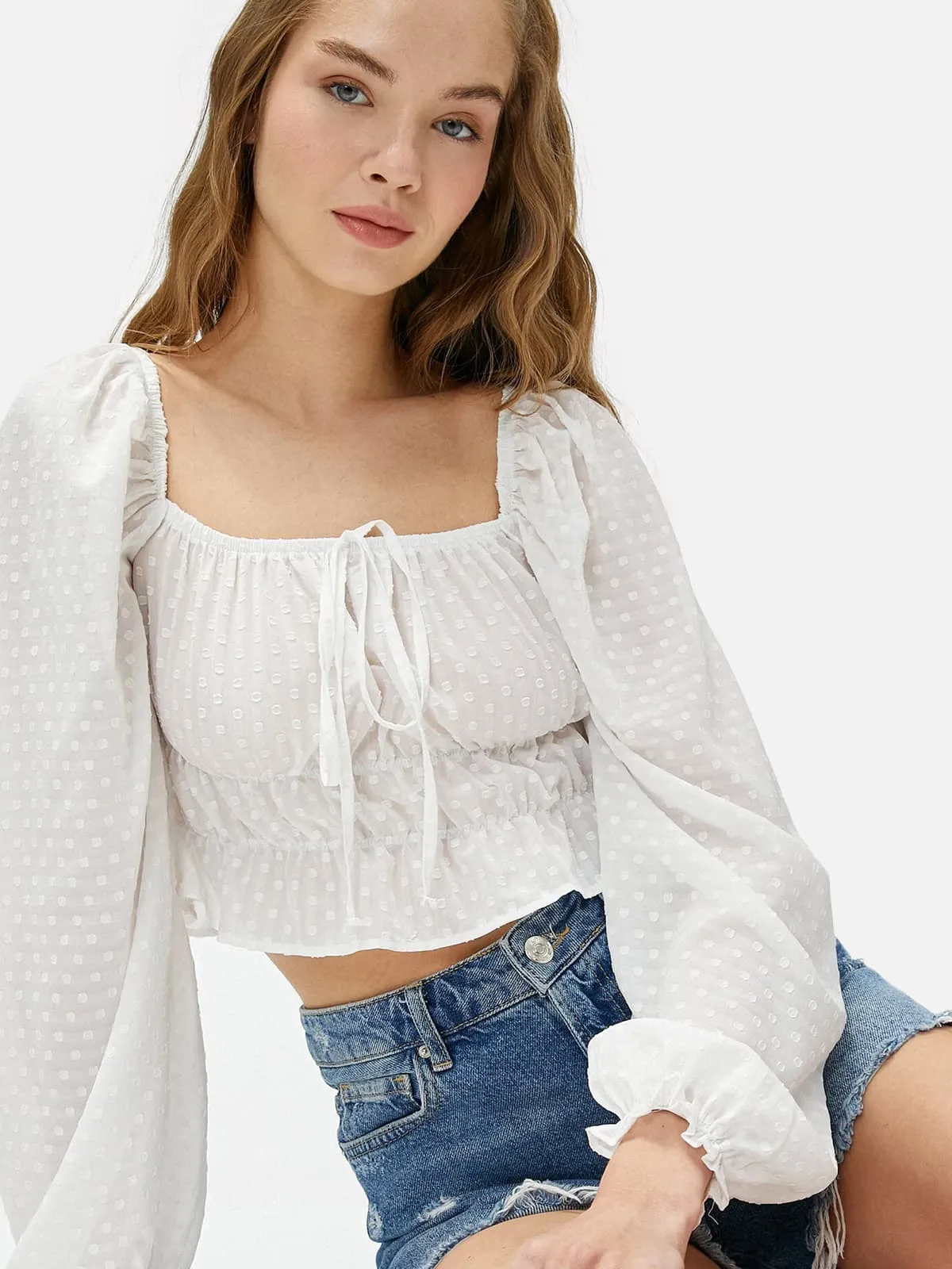 Balloon Sleeve Blouse - Square Neck