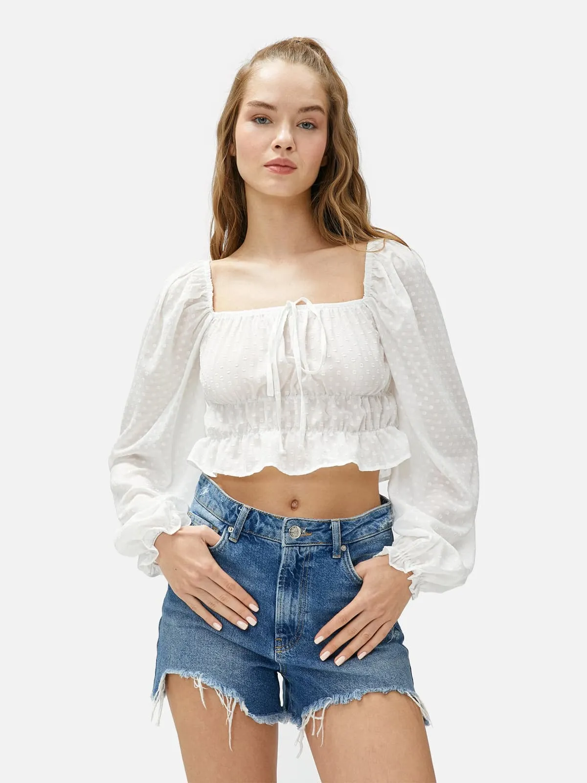 Balloon Sleeve Blouse - Square Neck