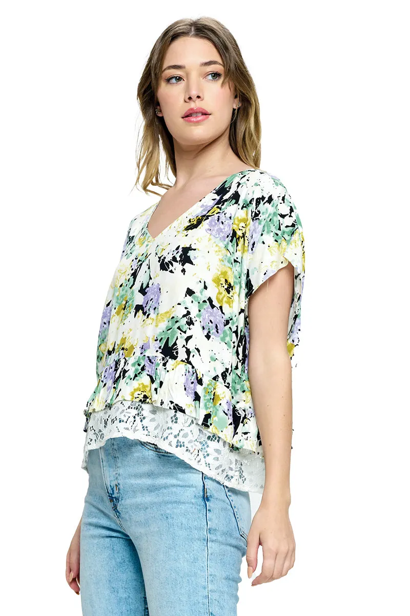 Blouse Casual Floral Ruffled Lace