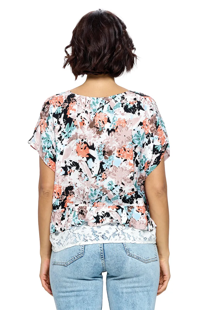 Blouse Casual Floral Ruffled Lace