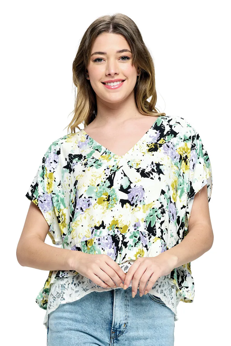 Blouse Casual Floral Ruffled Lace