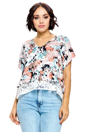 Blouse Casual Floral Ruffled Lace