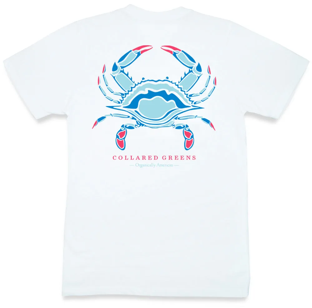 Blue Crab: Short Sleeve T-Shirt - White