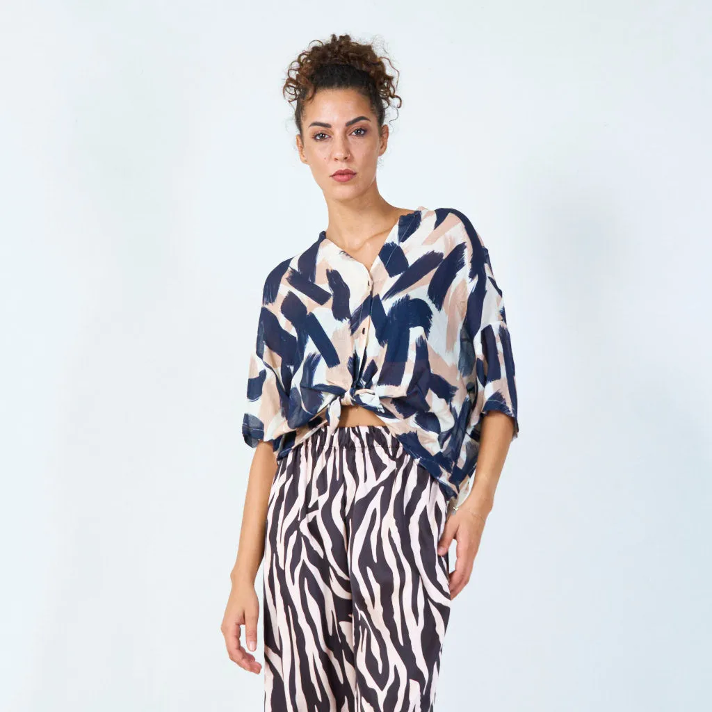 Bold brushstroke print blouse wholesale