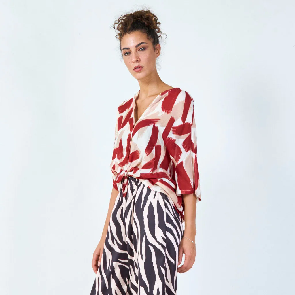 Bold brushstroke print blouse wholesale