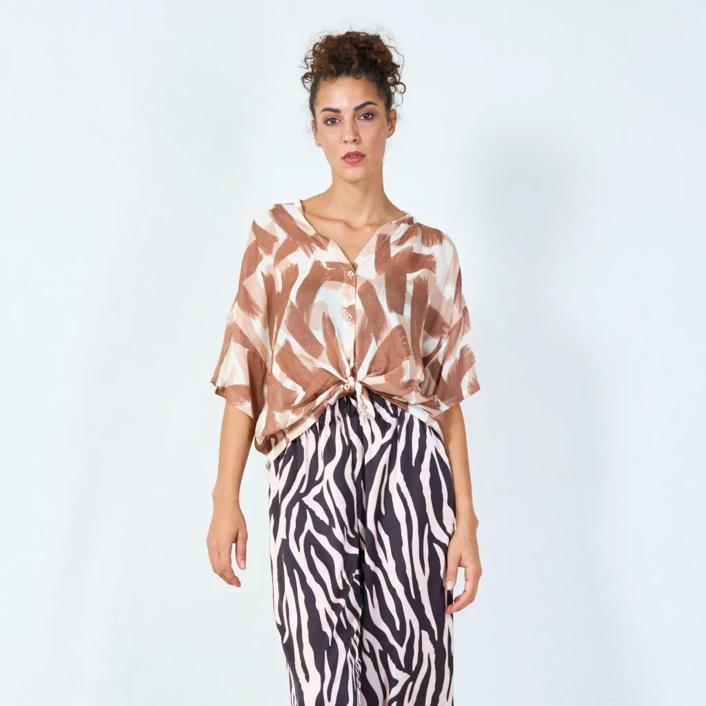 Bold brushstroke print blouse wholesale