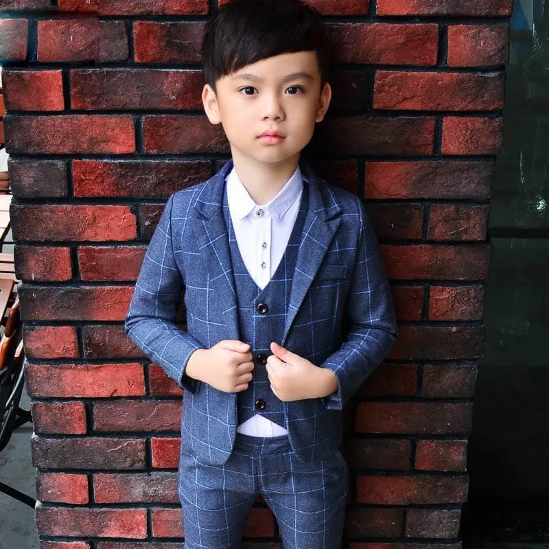 Boy's Plaid Three Pieces Suit Set