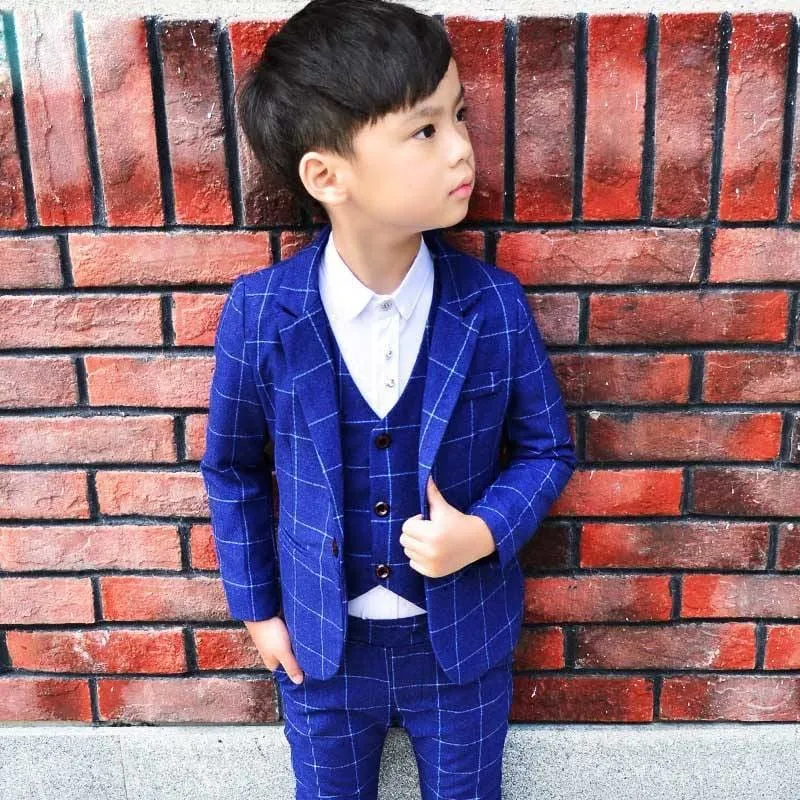 Boy's Plaid Three Pieces Suit Set