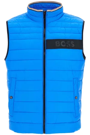 BRIGHT BLUE QUILTED GILET WITH HIGH COLLAR AND ZIP