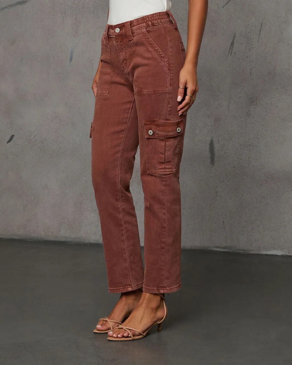 Cerise Straight High Rise Cargo Pocket Pants