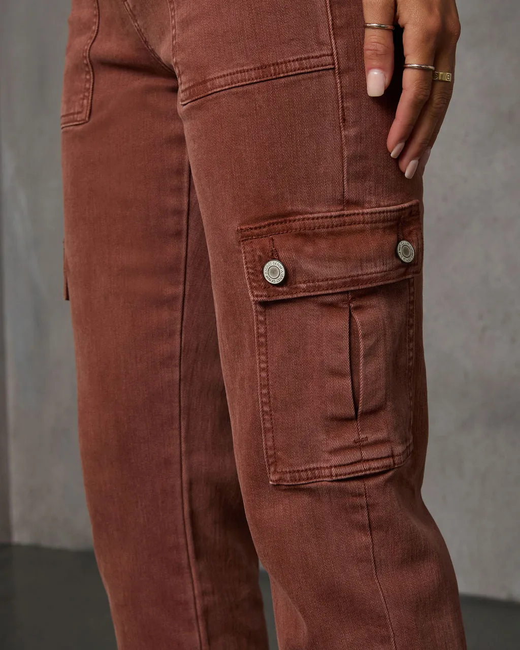 Cerise Straight High Rise Cargo Pocket Pants