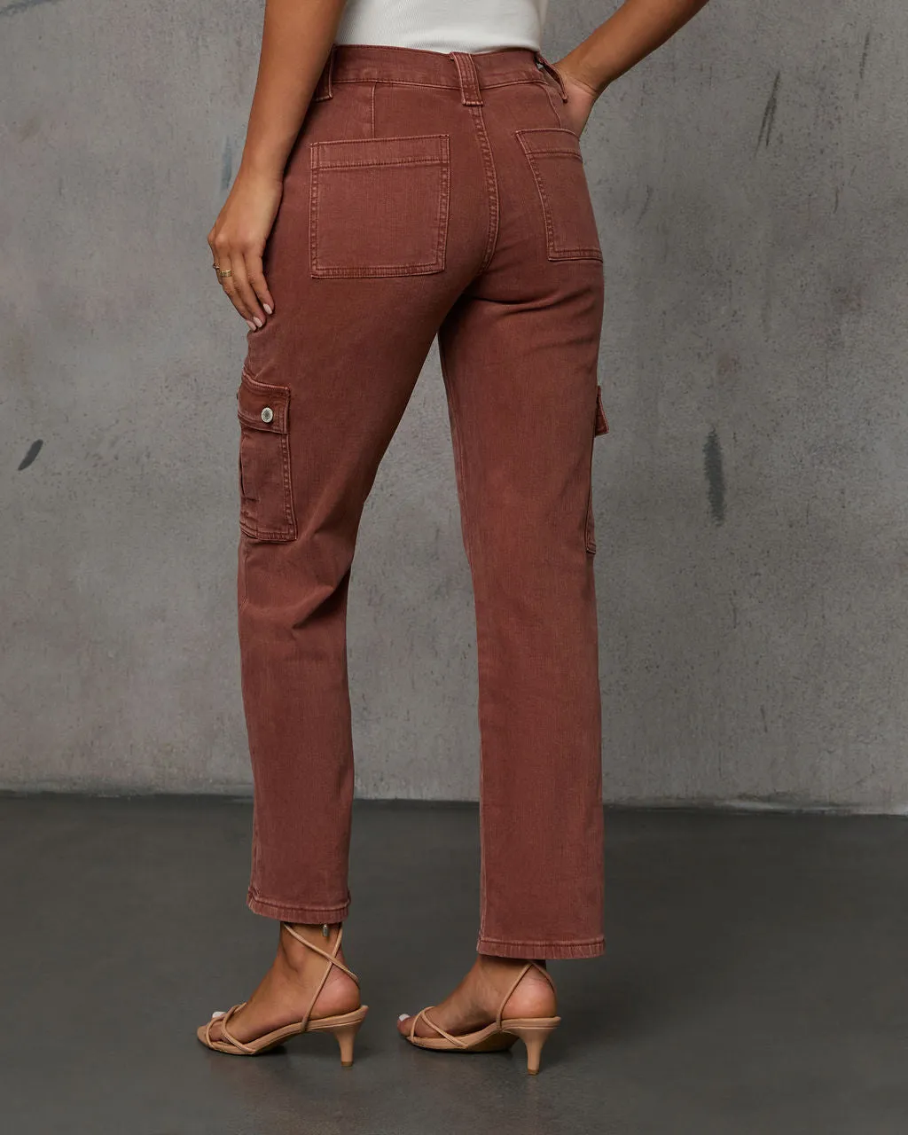 Cerise Straight High Rise Cargo Pocket Pants