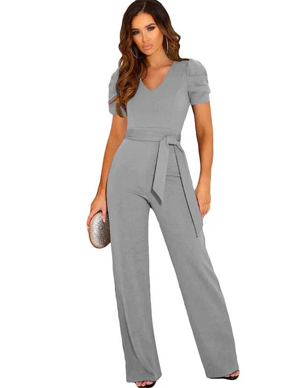 Chic V-neck Short-sleeved Jumpsuit