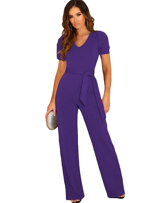 Chic V-neck Short-sleeved Jumpsuit