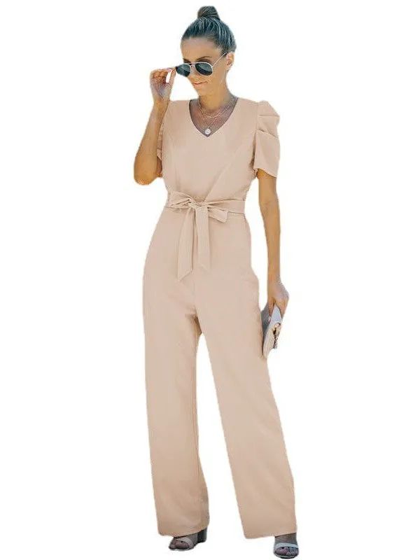 Chic V-neck Short-sleeved Jumpsuit