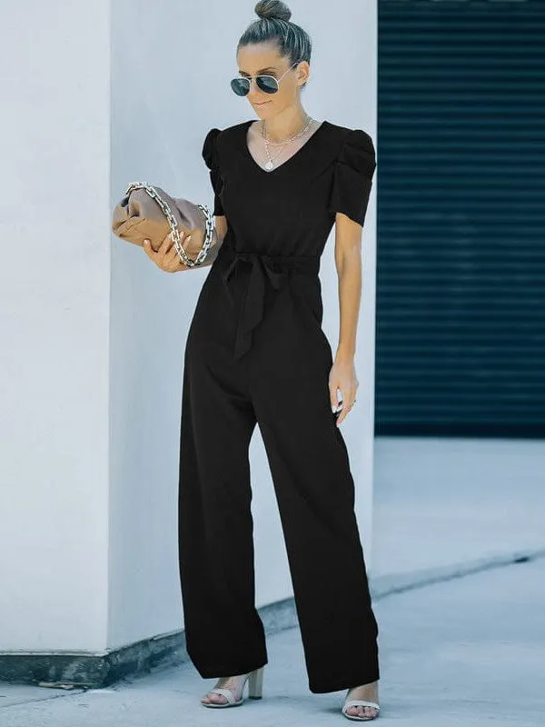 Chic V-neck Short-sleeved Jumpsuit