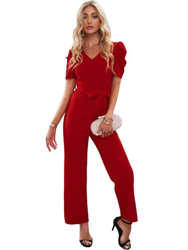 Chic V-neck Short-sleeved Jumpsuit