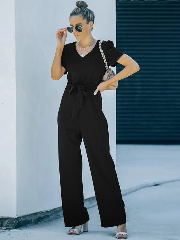 Chic V-neck Short-sleeved Jumpsuit