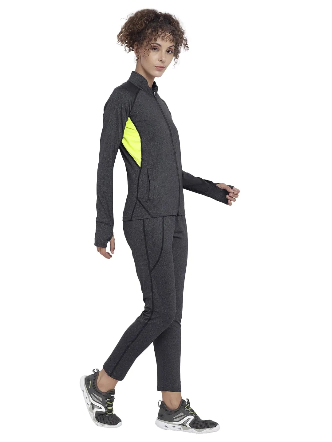 CHKOKKO Women Sports Zipper Running Winter Track Suit Set AnthraRed XXL