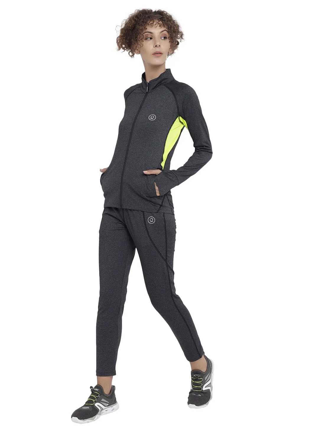 CHKOKKO Women Sports Zipper Running Winter Track Suit Set AnthraRed XXL