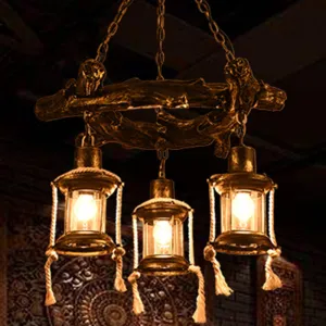 Coastal Bronze 3-Light Chandelier with Clear Glass Pendant Lamp - Kerosene Inspired Fixture