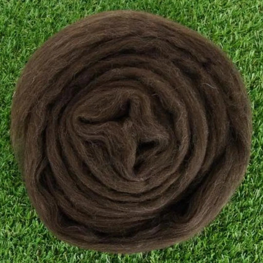 Corriedale Wool Roving Top (1 lb / 16 oz) | 28 Microns, Natural Brown Undyed, Cleaned and Combed Core Wool