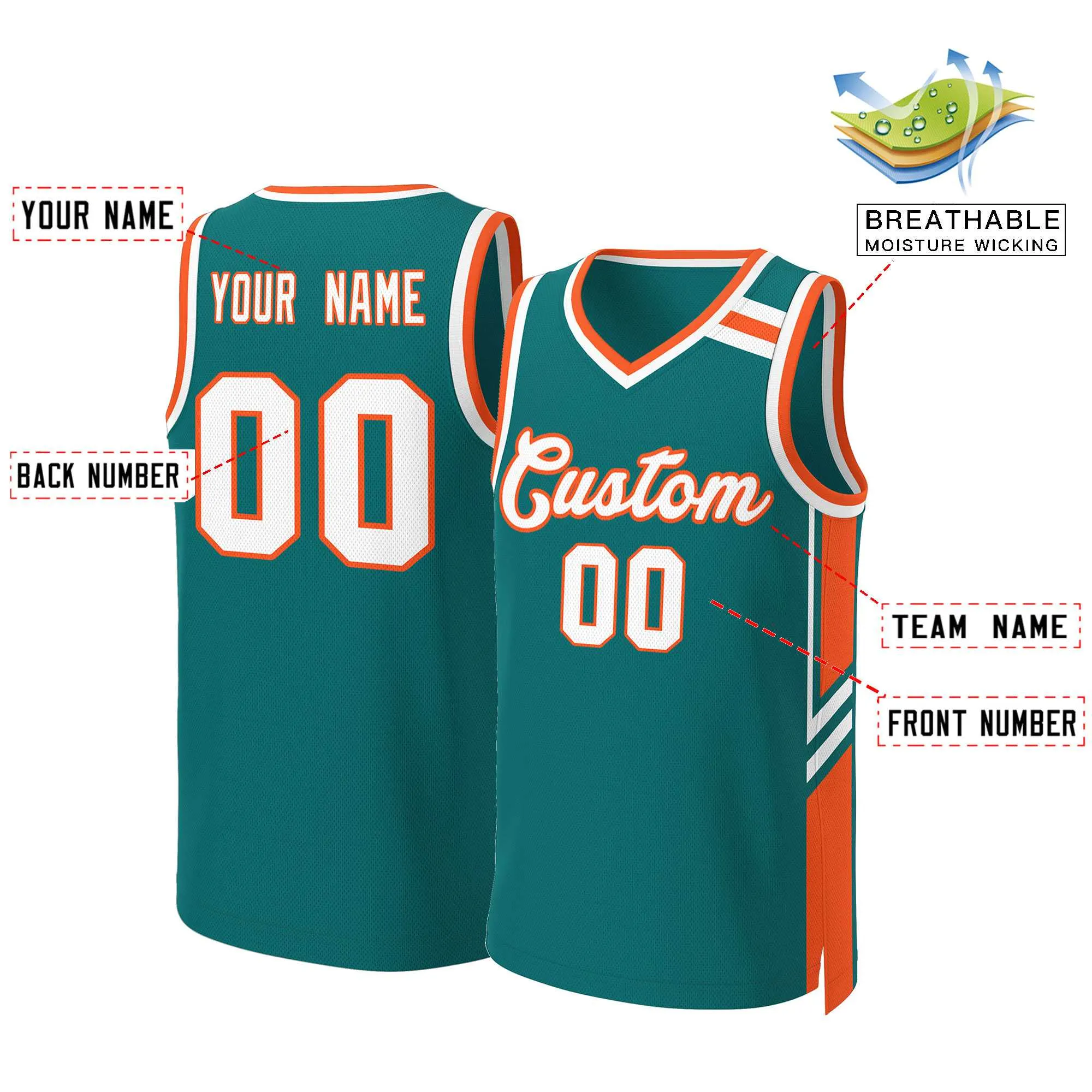 Custom Aqua Orange White Classic Tops Mesh Basketball Jersey