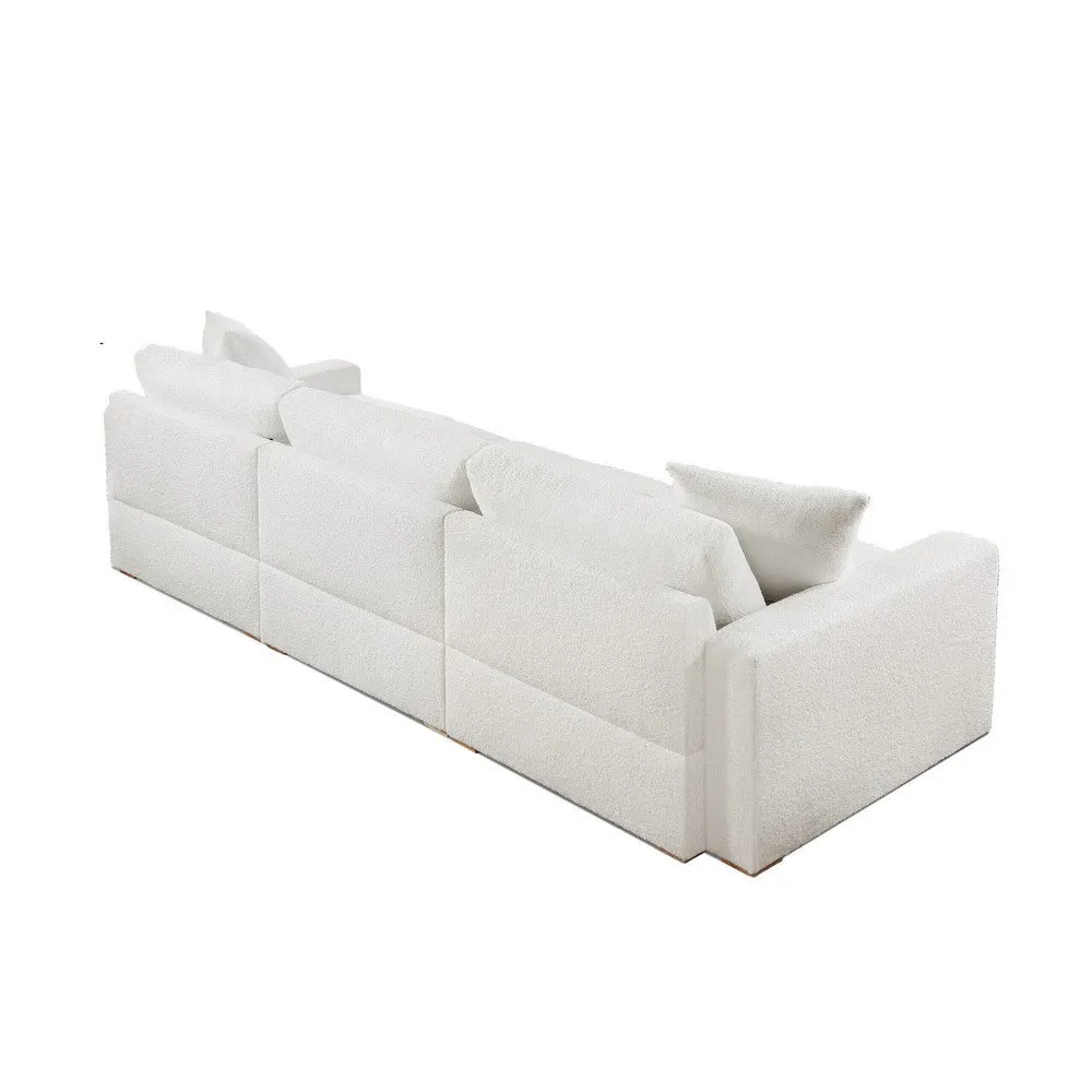 Dexy 84 Inch 3pc Modular Sectional Sofa, 2 Pillows, Ivory Teddy Fabric By Casagear Home