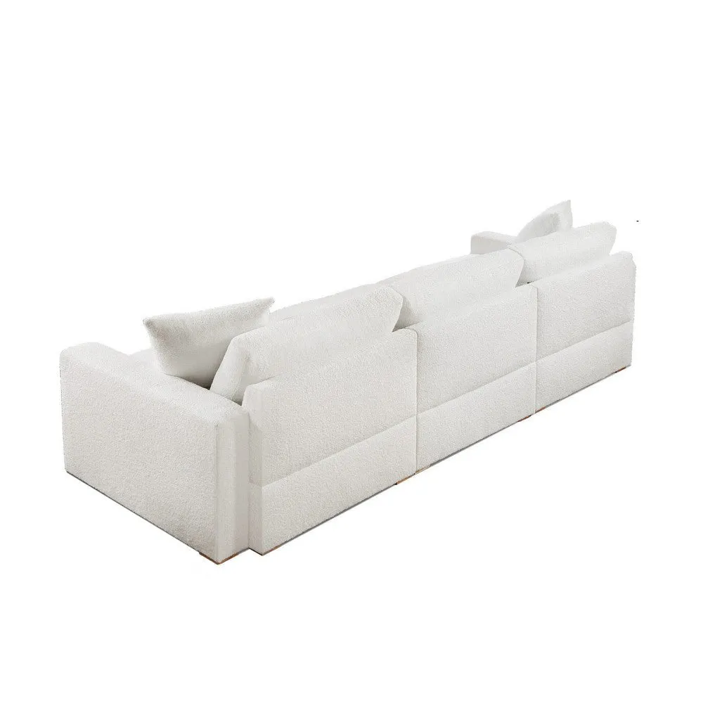 Dexy 84 Inch 3pc Modular Sectional Sofa, 2 Pillows, Ivory Teddy Fabric By Casagear Home