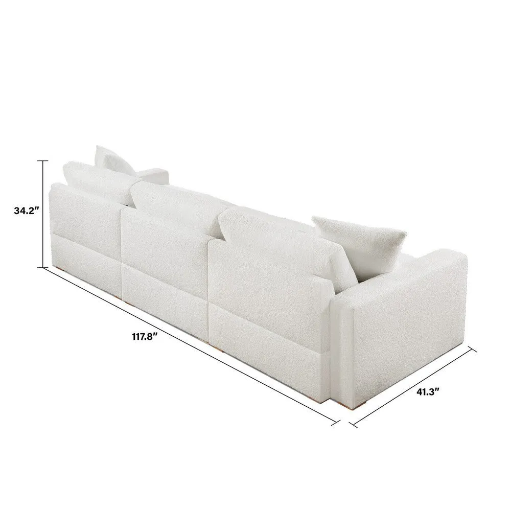 Dexy 84 Inch 3pc Modular Sectional Sofa, 2 Pillows, Ivory Teddy Fabric By Casagear Home