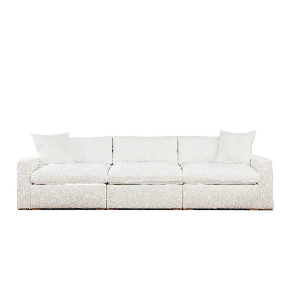 Dexy 84 Inch 3pc Modular Sectional Sofa, 2 Pillows, Ivory Teddy Fabric By Casagear Home