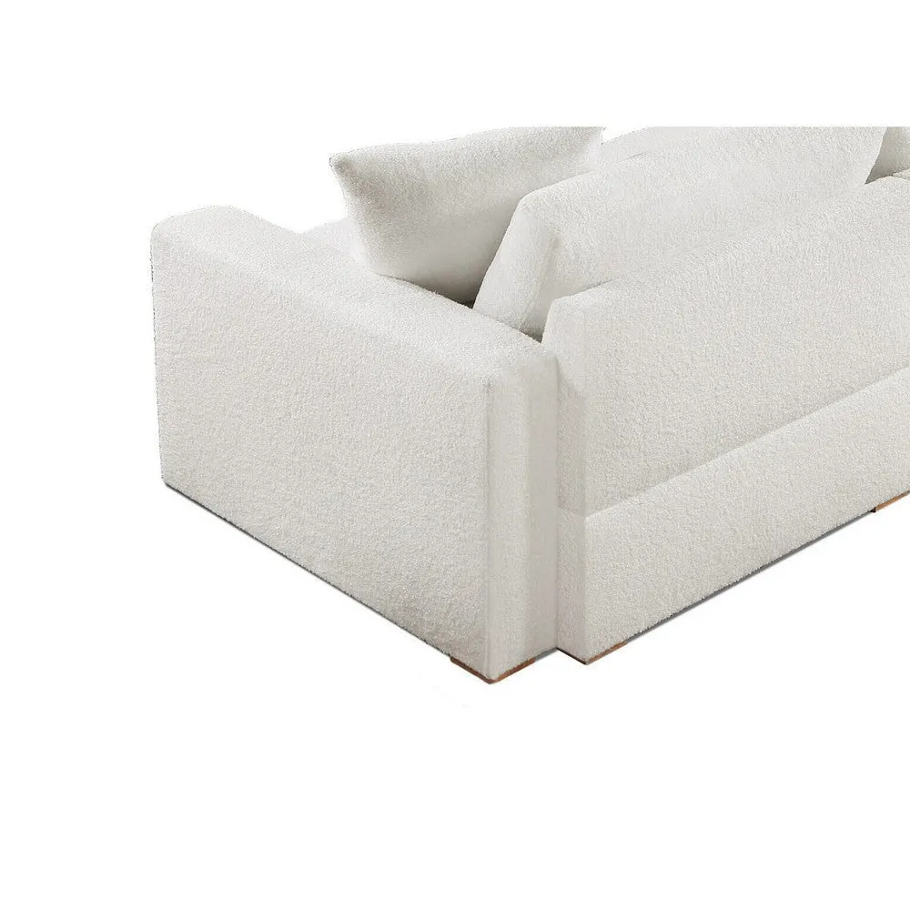 Dexy 84 Inch 3pc Modular Sectional Sofa, 2 Pillows, Ivory Teddy Fabric By Casagear Home