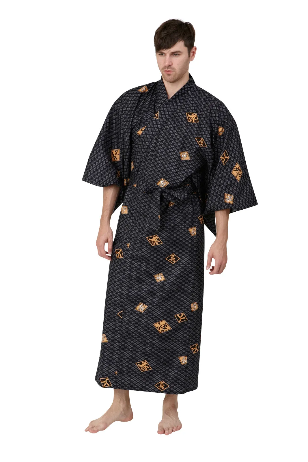 Diamonds Long Cotton Yukata Mens Kimono