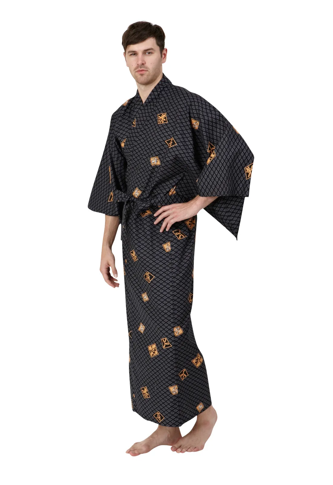 Diamonds Long Cotton Yukata Mens Kimono