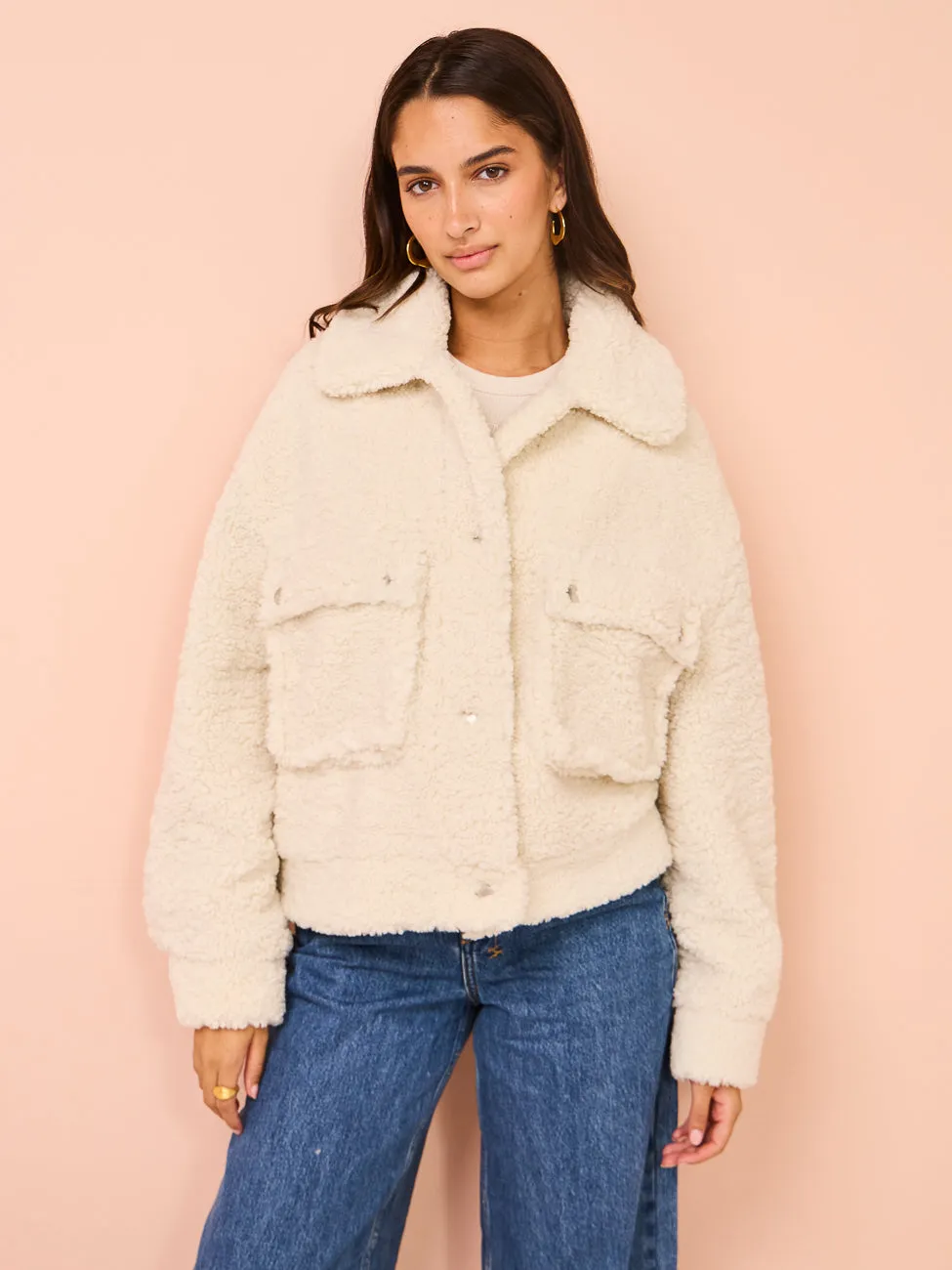 Ena Pelly Emery Faux Fur Jacket in Bone