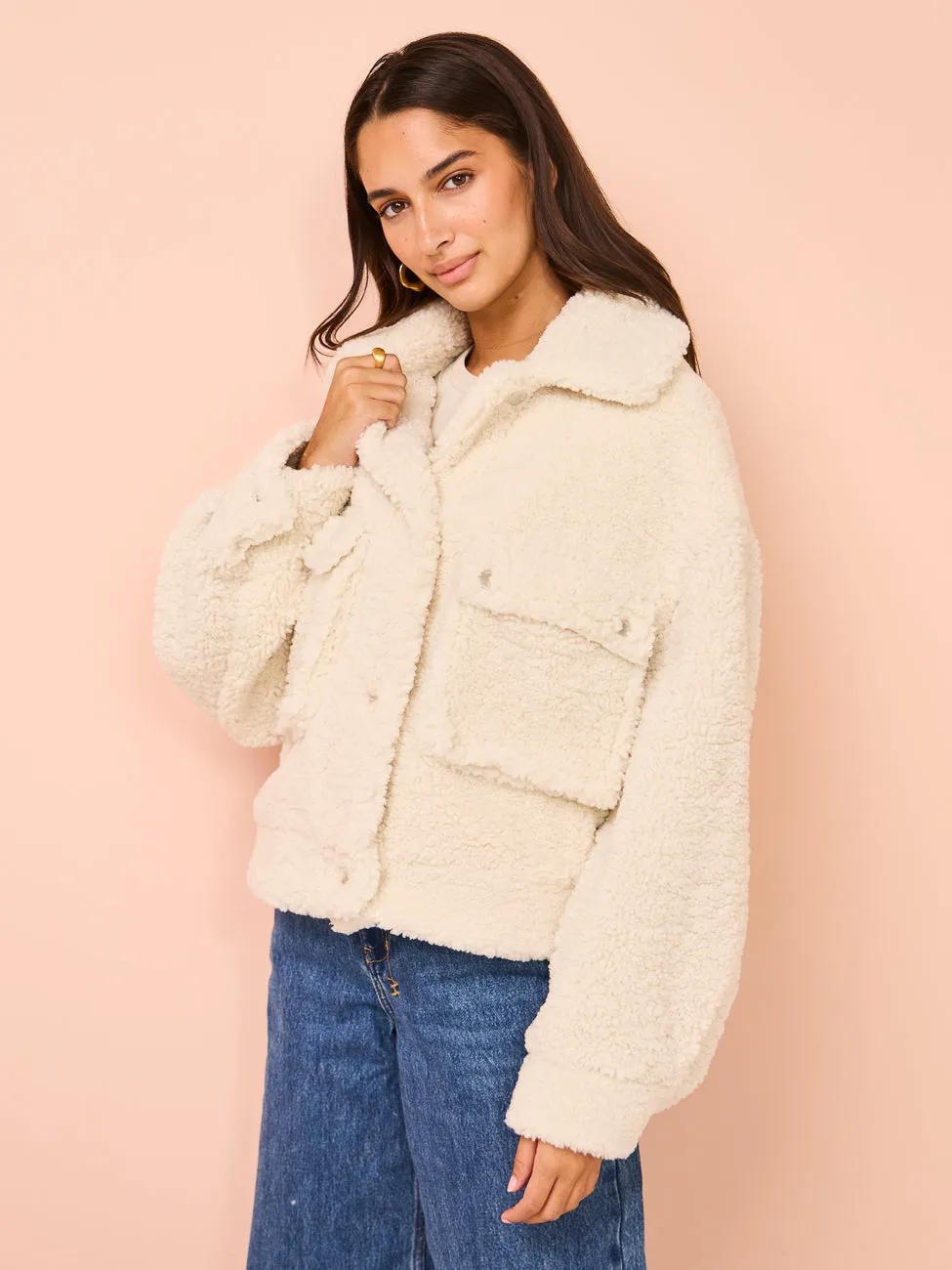 Ena Pelly Emery Faux Fur Jacket in Bone